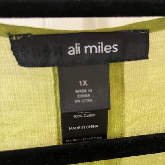 Ali Miles Green Sheer Popover Boho Peasant Top Long Sleeves Womens Size 1X - Picture 5 of 11